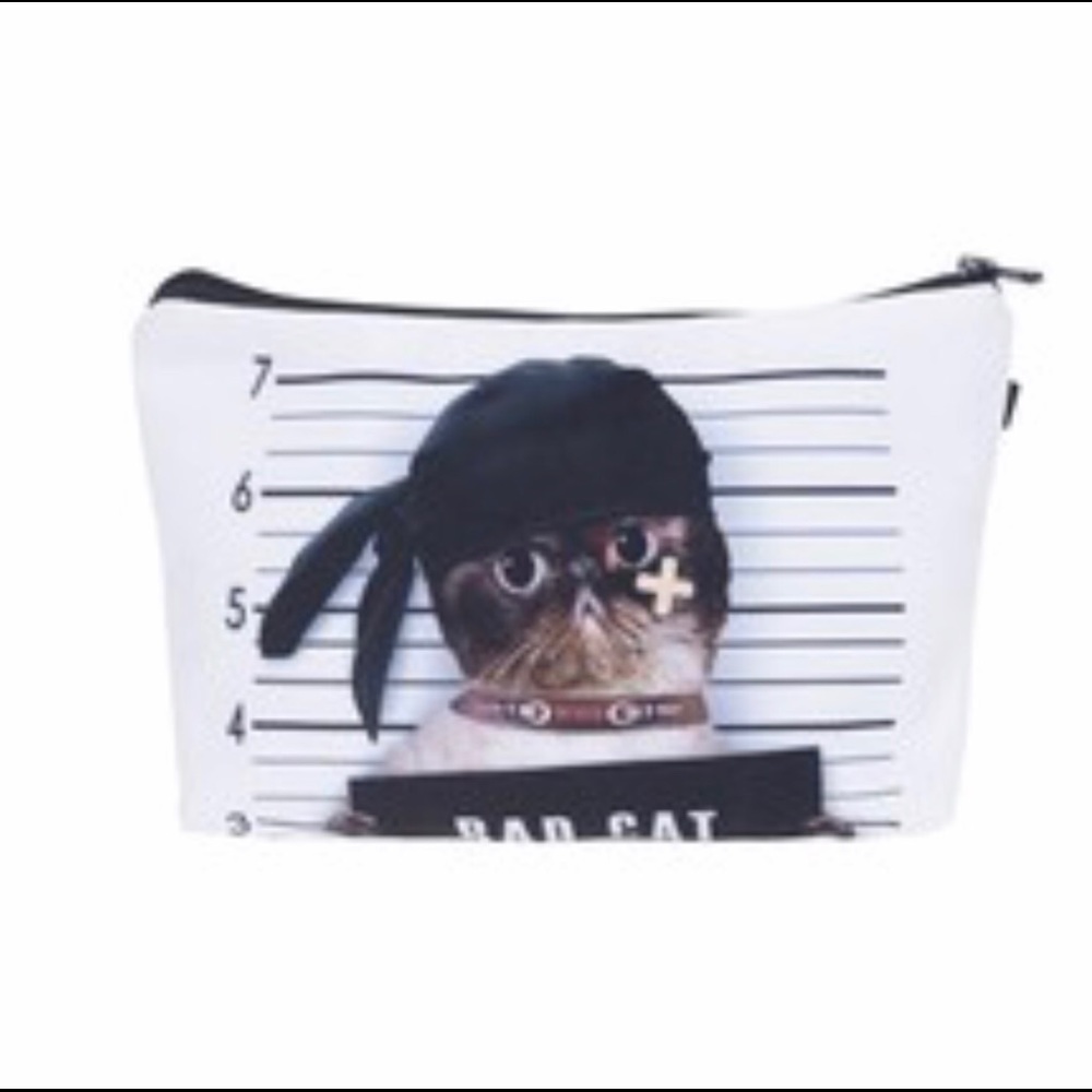 💥Clearance💥 NEW Bad Cat Printed Zip Up Pouch Bag
